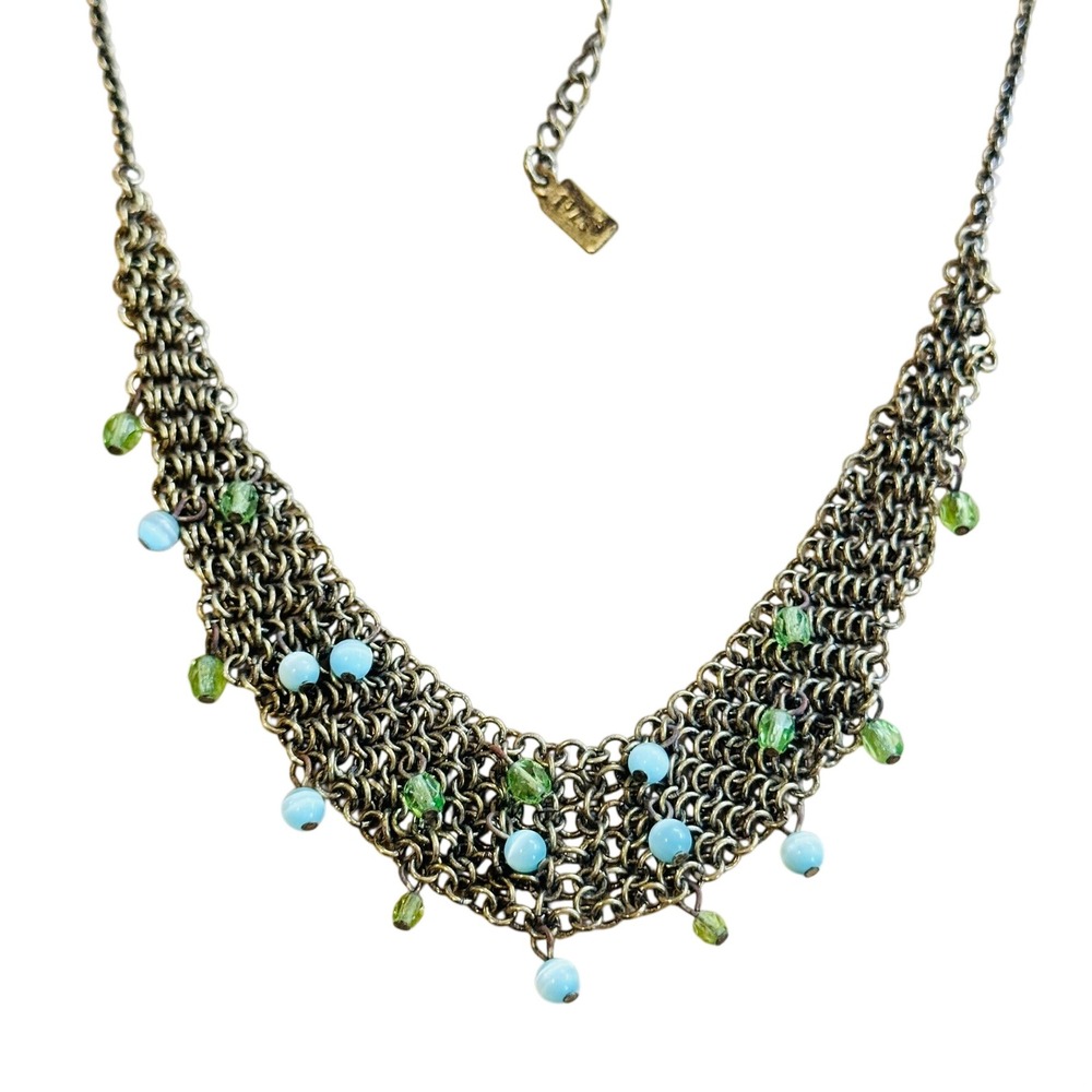 Victorian Style Necklace VTG 1928 Co Mesh Glass Beads Gold Regency Art Deco 19" - Picture 1 of 6